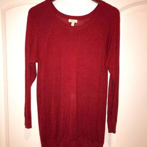 Matilda Jane Womens Size Medium Burgundy Sweater Tunic Top Flare Back